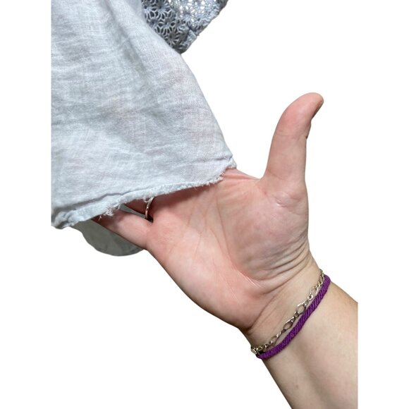 Soft Surroundings 100% Linen Crochet Sleeve Blouse Light Blue Size L Coastal - Picture 9 of 12